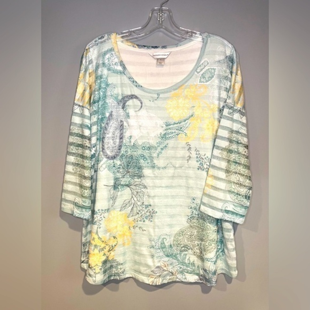 CHRISTOPHER & BANKS Womens 3/4 Sleeve Floral Paisley Pullover Tunic Sweater XL